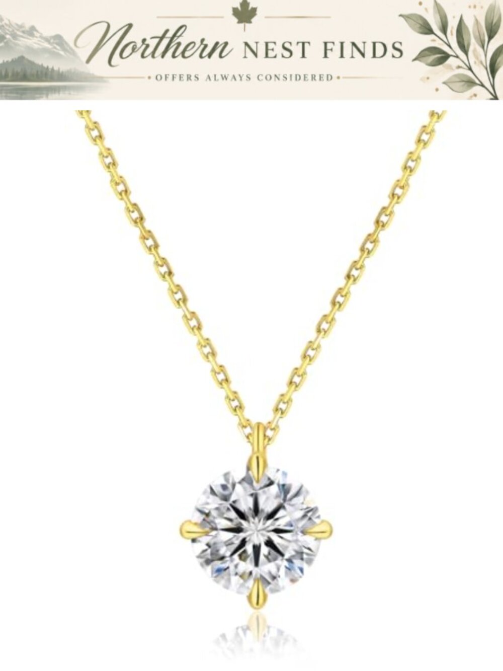 Moissanite Solitaire Pendant Necklace 925 Sterling Silver 14k White Gold Plated